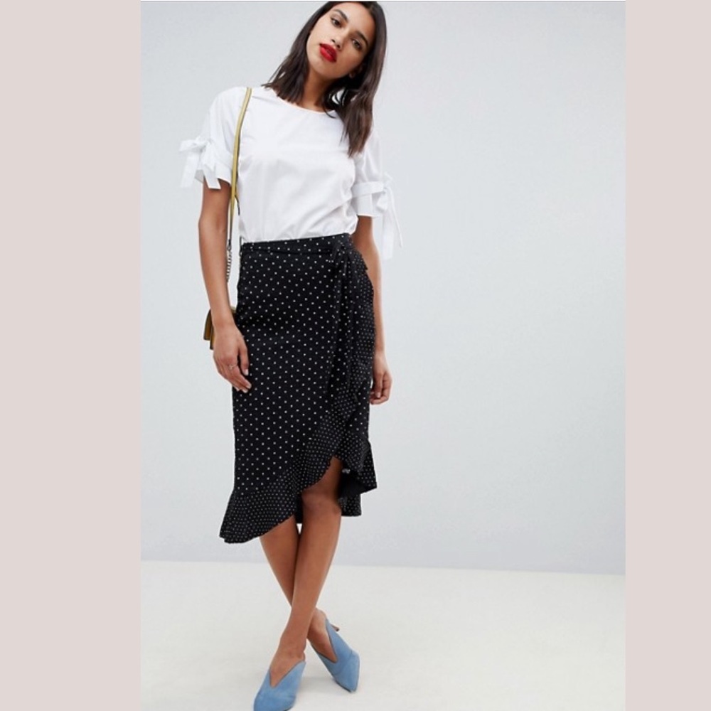 Oasis Polka Dot High-waisted Wrap Midi Skirt Sz L